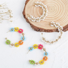 Bohemian geometric C-shaped rice beads flower earrings creative personality woven earrings jewelry