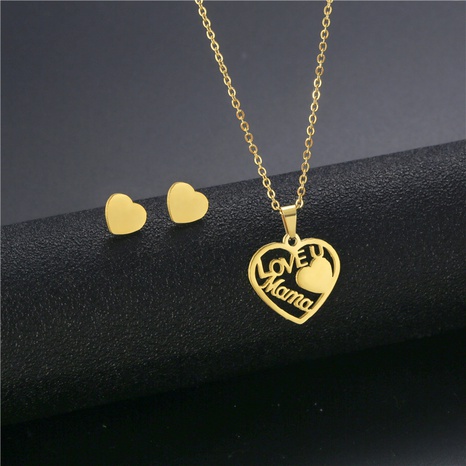 collier en acier inoxydable en forme de coeur de mode ensemble pendentif femme amour maman cadeau de fête des mères's discount tags
