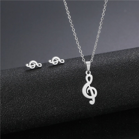 Cross-Border Creative Music Symbol Necklace and Earring Suit Foreign Trade Musical Note Pendant Titanium Steel Necklace Stainless Steel Accessories's discount tags