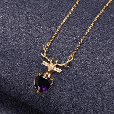 Collier en bois de cerf suspendu en forme de coeur simple en forme de coeur Collier en cuivre d'amour en zircon violet noble's discount tags