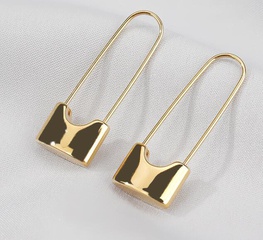 minimalist style lock-shaped long earrings titanium steel 18K gold brooch