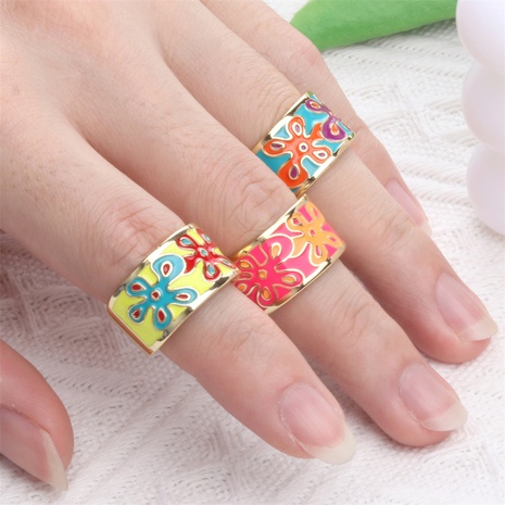 Enamel color flower drip opening ring fashion ring cross-border jewelry wholesale's discount tags