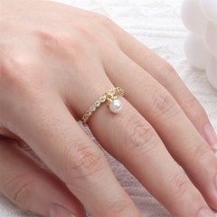INS Shell Pearl Ring Opening Adjustable Micro Inlaid Zircon Super Flash Forefinger Ring New Jewelry Wholesale