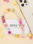 ethnic soft pottery imitation pearl flower smiley face woven color beads mobile phone chain lanyardpicture13