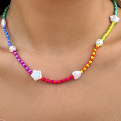 Simple star-shaped imitation pearl hit color rice bead necklace