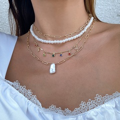 creative color rhinestone tassel set necklace ethnic imitation pearl chain necklace