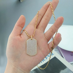 collier d'étiquette de diamant complet plaqué or cuivre de mode en gros