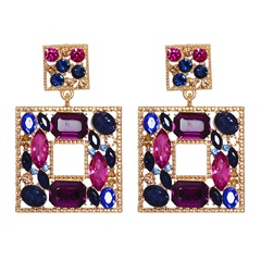 55716 New European and American Personalized Geometric Square Color Diamond-Embedded Super Flash Female Stud Earrings Cross-Border Supply
