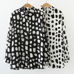 Simple new trend European and American retro polka dot cow print shirt