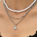European and American fashion imitation pearl zircon butterfly pendant multilayer necklacepicture6