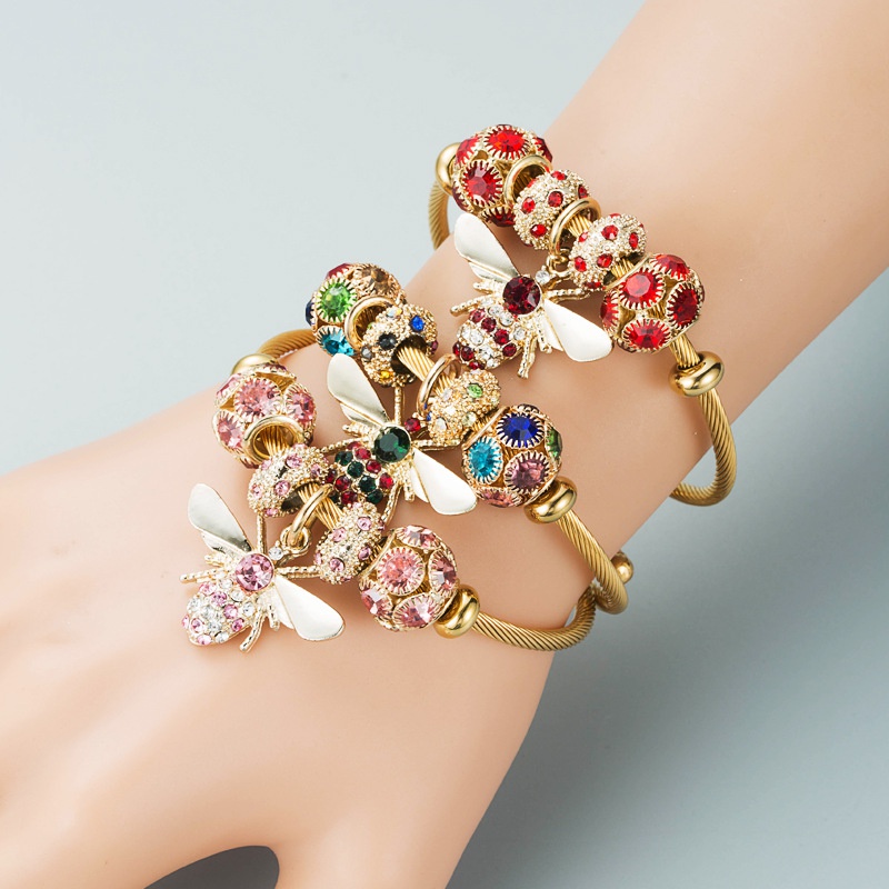 jewelry alloy gold adjustable bee bracelet diamond ball