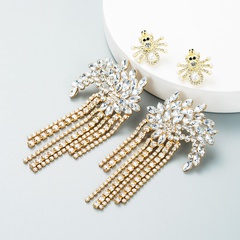 exaggerated personality shiny full diamond long tassel earrings simple spider-shaped pearl earrings