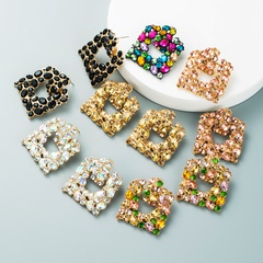 exaggerated geometric square color diamond earrings fashion alloy hollow inlaid rhinestone earrings