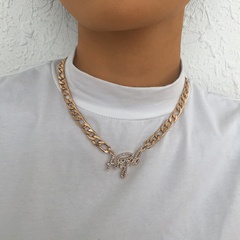 Collar de cadena gruesa de moda Collar simple de una sola capa Collar retro de diamantes de imitación completo