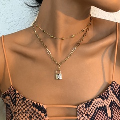 N9094 Cross-Border Personality Double-Layer Clavicle Necklace Cold Style Small Lock Butterfly Micro-Inlaid Necklace Internet Celebrity Niche Necklace