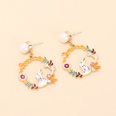 geometric circle oil dripping rabbit pearl earrings fashion cute cartoon earrings