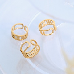 European and American opening non-adjustable letter hollow titanium steel plated 18K real gold tail ring