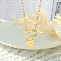 Fashion golden chain geometric portrait round card pendant stainless steel necklace