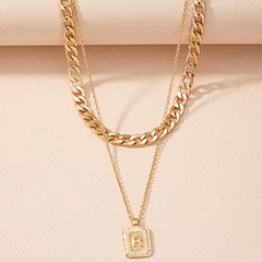 26 English Letter Necklace Female Ins Hip Hop Style Square Plate Pendant Clavicle Chain Double-Layer Sweater Chain Necklace Wholesale