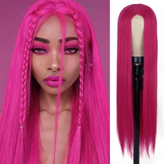 Fashion pink women's wigs mid-length straight hair chemical fiber headgear wholesale