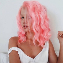 Perücken Europäische und amerikanische Damen Perücken kleine Spitze Front Spitze Chemiefaser Kopf bedeckung rosa Wasserwellen kurze lockige Haare wigs