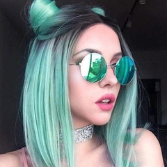 Fashion personality green wave head straight hair gradient color wig headgear
