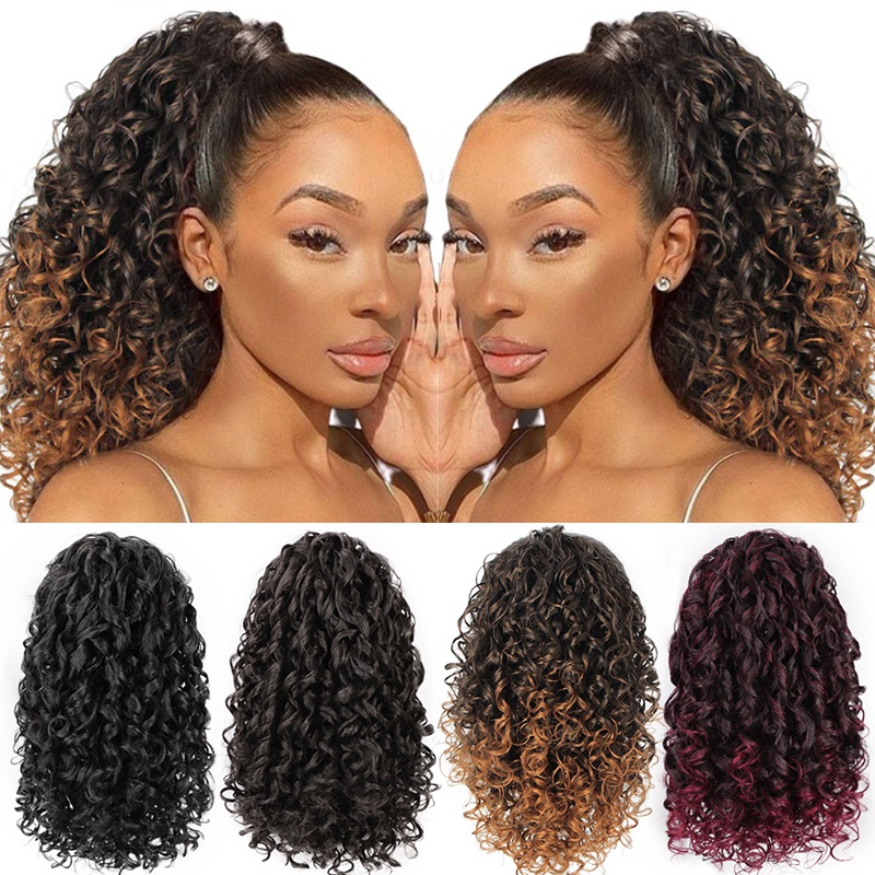 European and American wave small curly wig piece chemical fiber wig female stretch mesh ponytail
