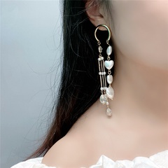 D092 New Long Fringe Fully Jeweled Loving Heart Earrings Ins Trendy Exaggerated Diamond-Embedded Ear Rings Sweet Girl's Earrings