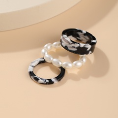 cross-border new creative simple fashion temperament leopard print resin imitation pearl ring 3-piece set