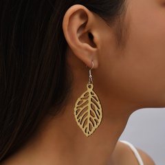 ins retro creative geometric wood leaf earrings trend personality simple hollow earrings jewelry