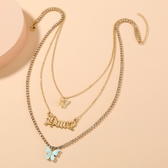 European and American Foreign Trade Ins Ornament Multi-Layer Personality Butterfly Necklace Retro Minority Fashion Letter Collarbone Necklace Women