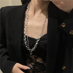 European and American Niche Design Transparent Crystal Double Layer Twin Necklace Ins Cold Style Hip Hop Sweater Chain Grip Women