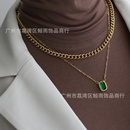 Fall Winter Sweater Chain Green Diamond Stacked Titanium Steel Multilayer Necklacepicture9