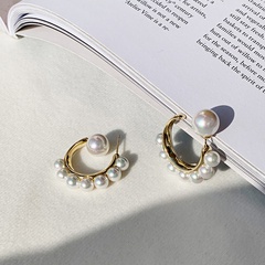 Korea pearl earrings fashion retro C-shaped earrings electroplated real gold