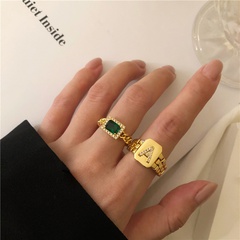 European and American retro green diamond soft chain stitching index finger ring