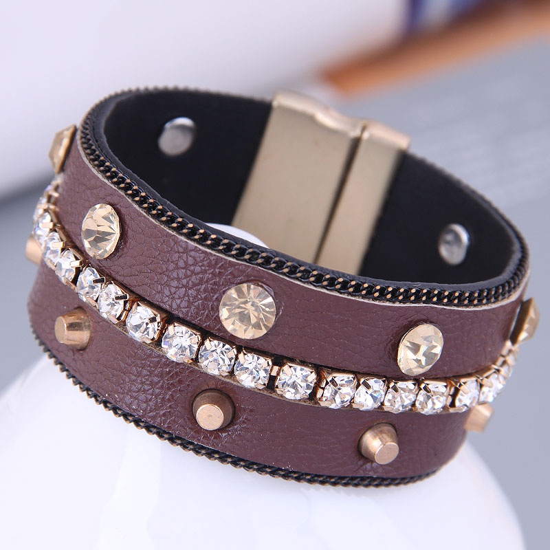 European and American fashion flashing diamond leather magnetic buckle bracelet