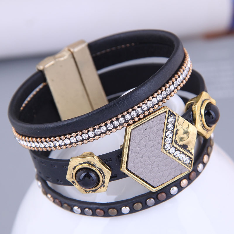 European and American fashion leather multilayer magnetic buckle bracelet wholesale
