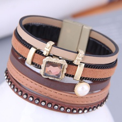 fashion concise accessories leather multi-layer wide magnetic buckle bracelet