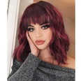 European and American Ladies Wig Short Curly Hair Wine Red Bangs Wigs Womens Shoulder Curly Hair Korean Style Spot One Piece Dropshippingpicture12