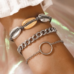 European and American fashion metal contrast color shells several circle bracelet three-piece set