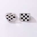 hiphop simple ring black and white heart geometric checkerboard ring twopiecepicture14