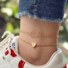 2021 new jewelry fashion geometric peach heart hollow lotus flower bracelet anklet