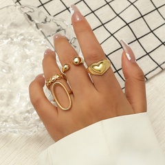 18KGP retro golden carved heart hoolow open ring set