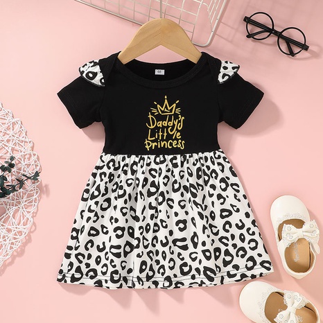 new short-sleeved dress baby letter round neck A-line skirt fashion leopard skirt's discount tags