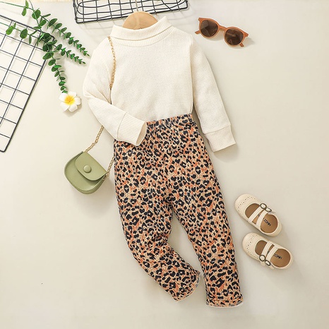 girls high neck bottoming shirt trousers suit children's long-sleeved tops leopard print pants two-piece NHSSF503719's discount tags