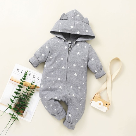 Baby autumn hooded zipper shirt children's clothing cute long-sleeved one-piece romper  NHSSF503721's discount tags