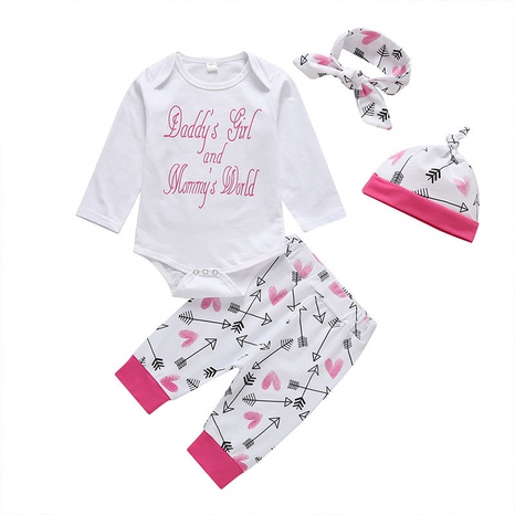 newborn round neck letter printing 4-piece suit baby girl baby clothes girl suit NHSSF503740's discount tags
