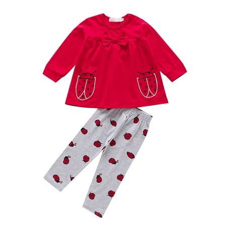 Children's red round neck sweater two-piece suit girls casual bowknot blouse suit  NHSSF503746's discount tags