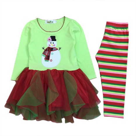 cute round neck snowman gauze skirt two-piece children's trousers wholesale  NHSSF503749's discount tags