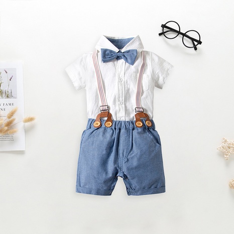 baby white shirt gentleman suit romper boy summer short-sleeved romper overalls NHSSF503757's discount tags